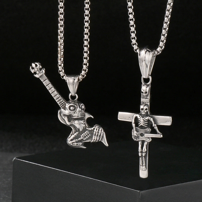 1 Piece 304 Stainless Steel 18K Gold Plated Musical Instrument Skull Pendant