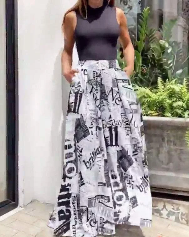 IRREGULAR TEXT PRINT TWO-PIECE SET