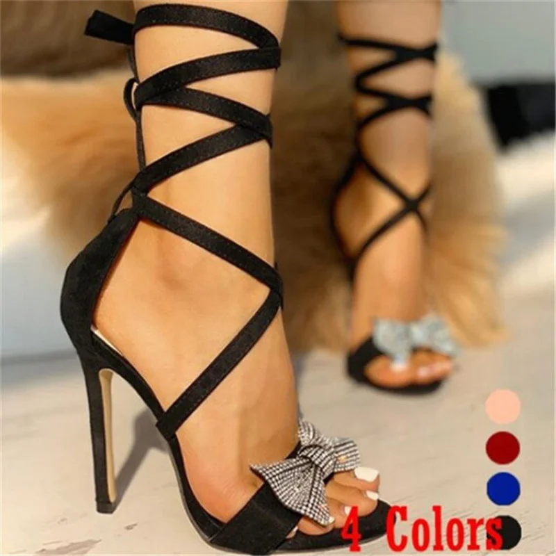 Qengg Women's Shoes Summer 2022 Plus Size Sexy Stilettos Sandals Women Fashion strappy heels Women Bow Closed Toe Sandals