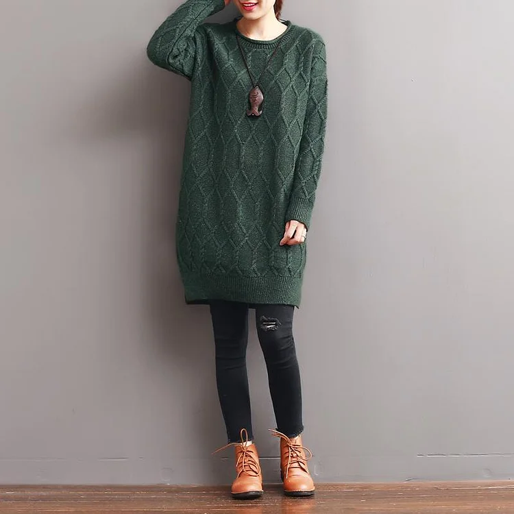 Winter Plus Size Green Sweaters Cable Knit Knit Dress