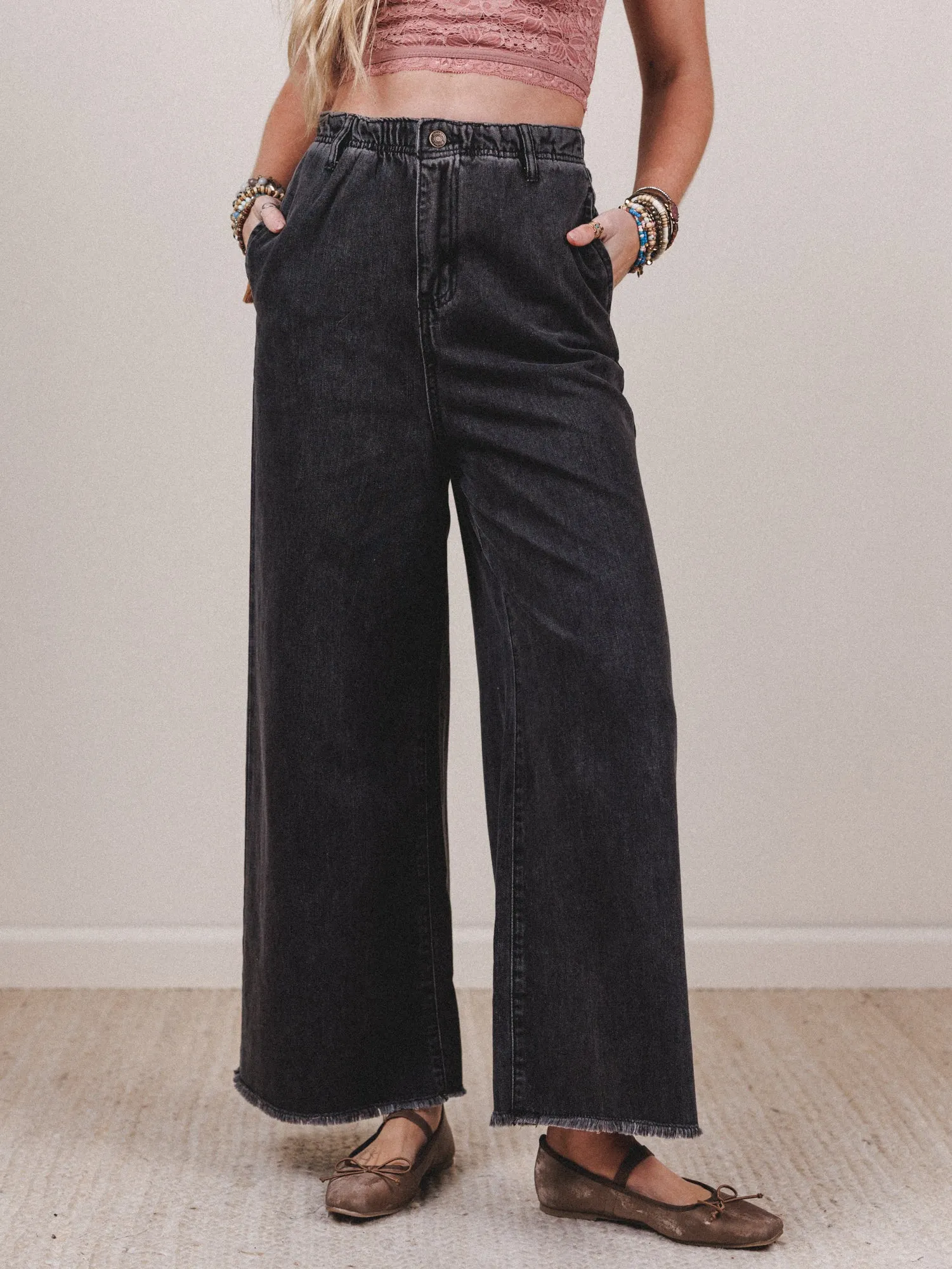 Simply You Wide Leg Jeans - Washed Black