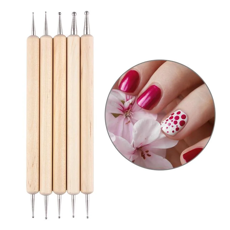 Dual Heads Wooden Dotting Pen Marbleizing Tool Nail Art Dot Dotting Tools for Nail Art Design Rhinestone Picker Nail Brush Kits-Nail Inspo