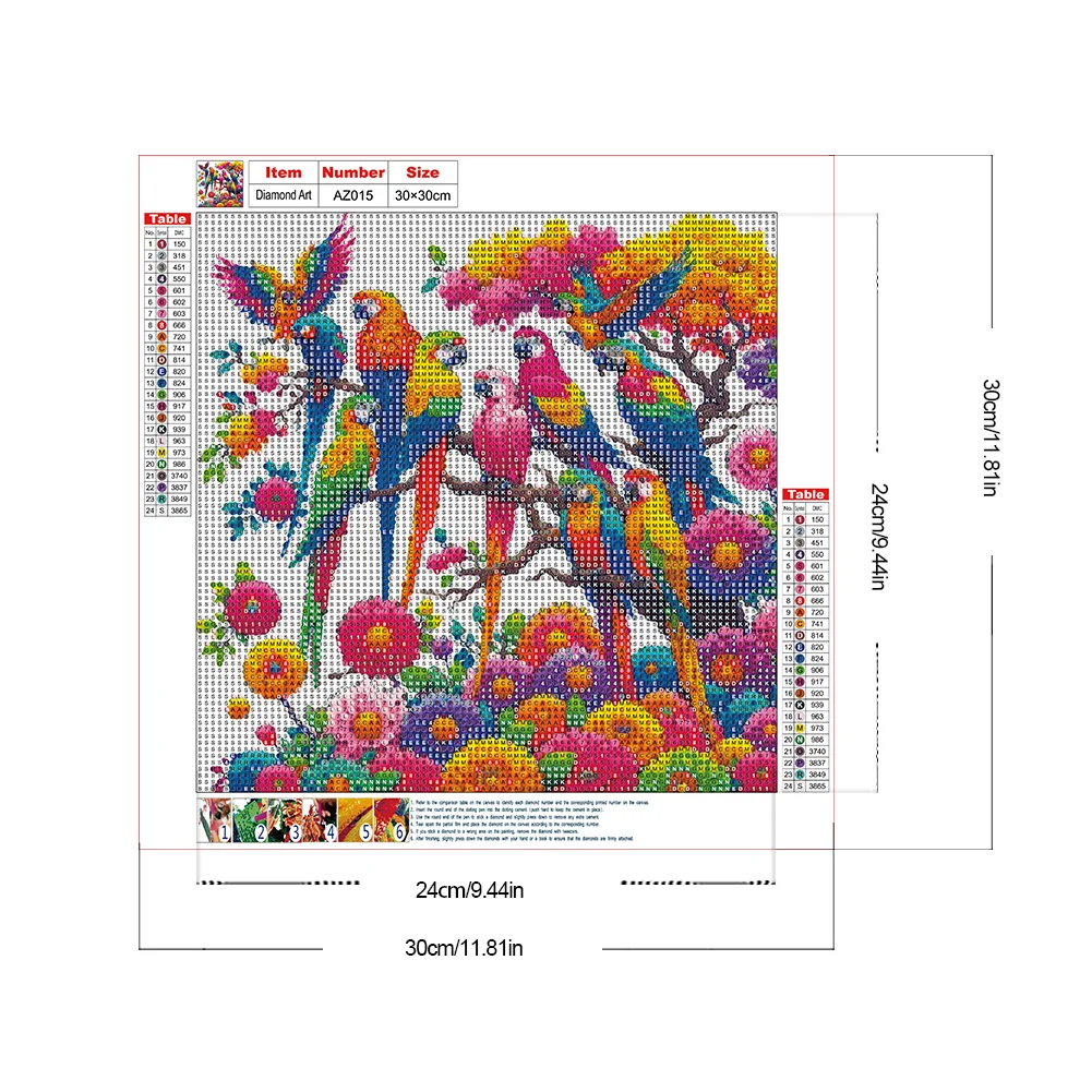 Diamond Painting - Full Round Drill - Colorful Parrots(Canvas|30*30cm)