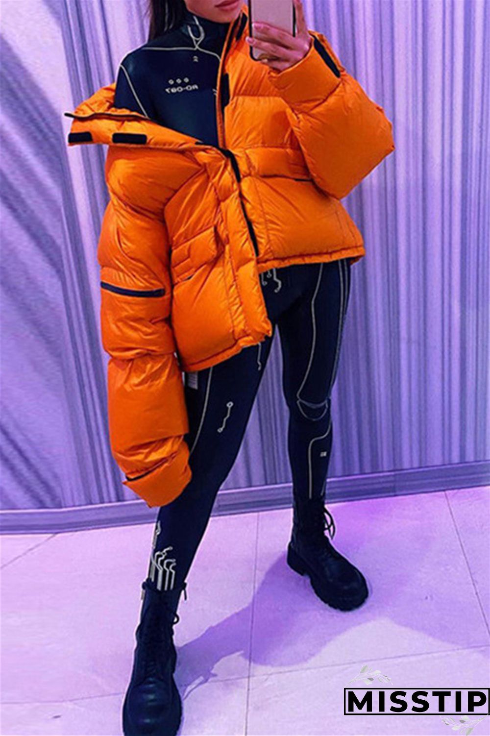 Black Fashion Casual Solid Patchwork Zipper Collar Outerwear