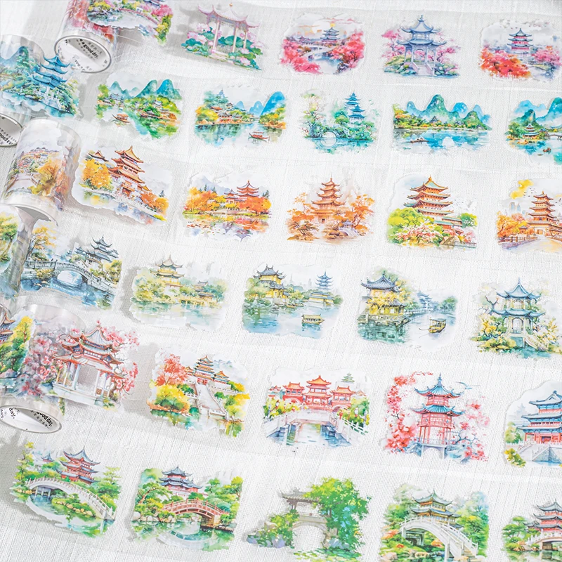 PET 테이프 - 60mm*200cm 작은 안뜰 시리즈 빈티지 꽃 건물 조경