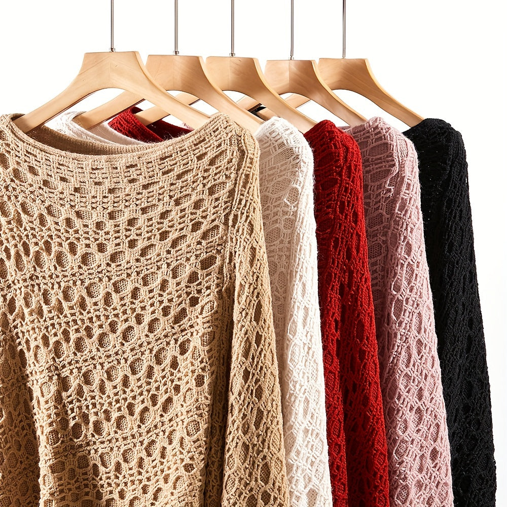 Knit Hollow Out Pullover Poncho Solid Color Tassel Double-layer Outside Wrap Shawl Stylish