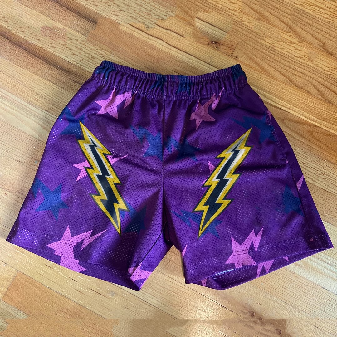 Personalized trend lightning print sports mesh shorts