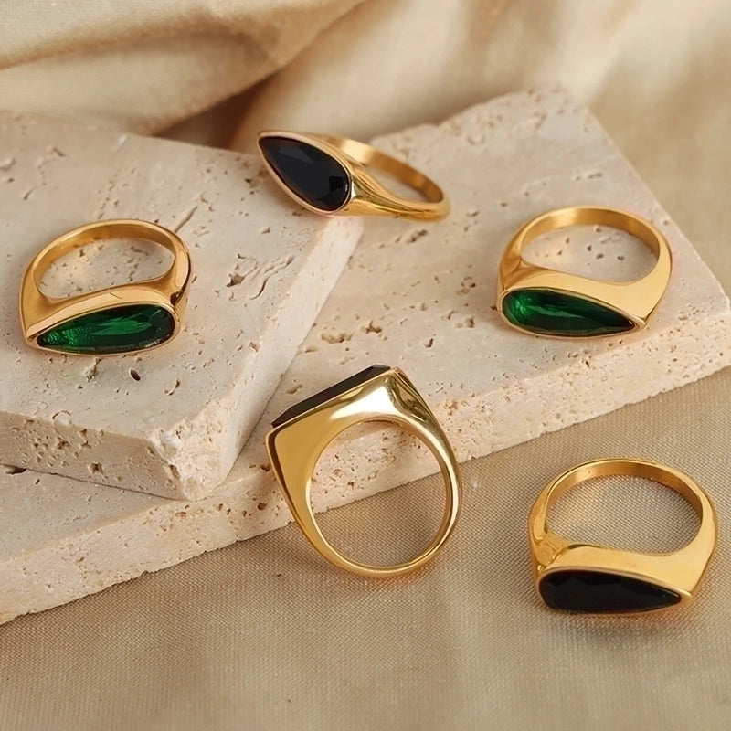 Casual Glam Minimalist Geometric Glass Titanium Steel Glass 18K Gold Plated Plating Inlay Rings