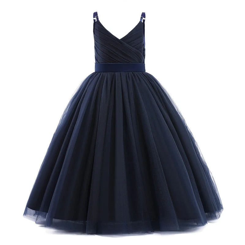 Elegant Girls Big Bow Dress Teen Girl White First Communion Ceremony Long Robe Clothing Kids Bridesmild Summer V-Neck Vestidos