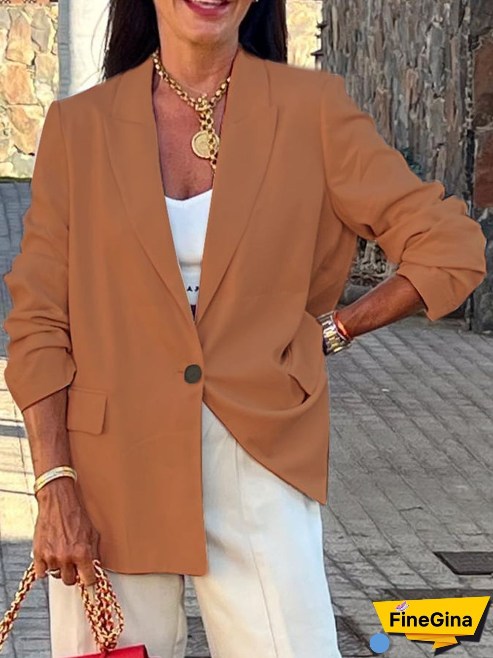 Fashionable Commuter All-Match Solid Color Long-Sleeved Suit Jacket