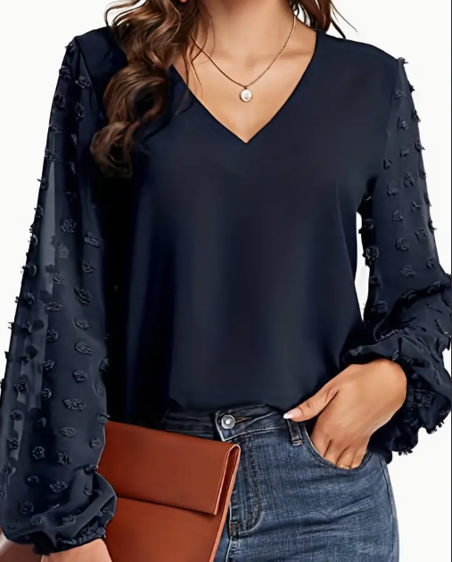 Mature Women V Neck Breathable Casual Solid Shirt Top For Spring And Fall Season