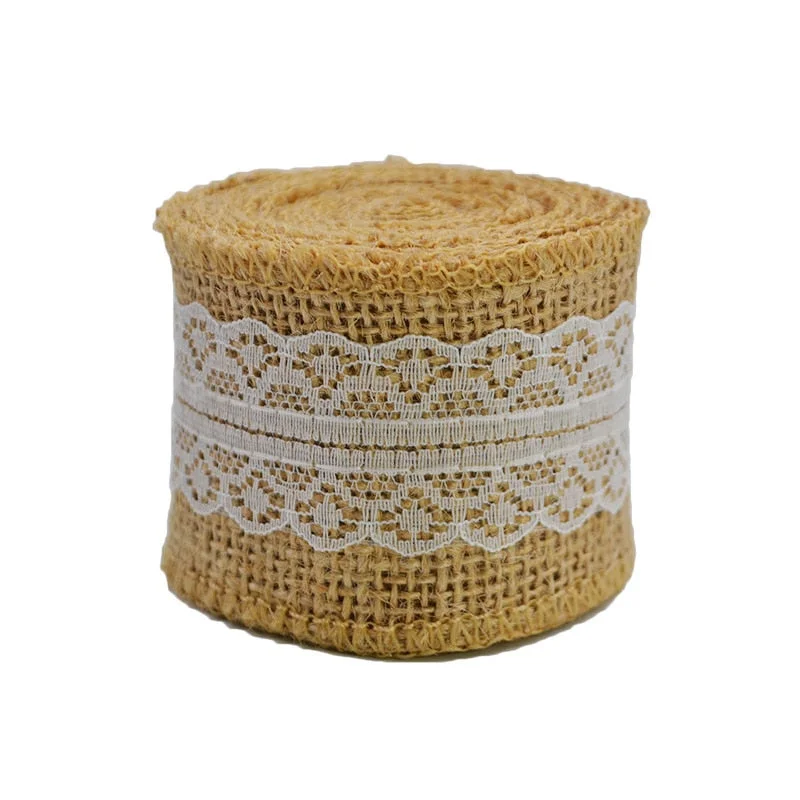 2M 5cm Natural Jute Burlap Ribbon Rustic Vintage Wedding Decor Hessian Lace Jute Roll Merry Christmas Party Supplies DIY