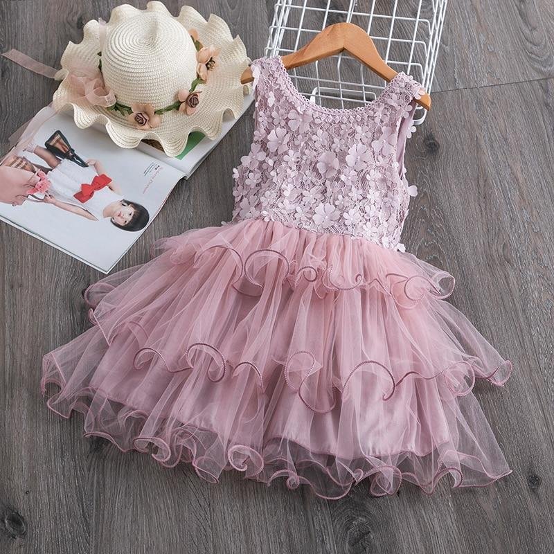 Summer Girls Dress Short Sleeve Lace Cake Kids Dresses For Girls Party Casual School Dress 3 6 8 Years Children Flower Clothes