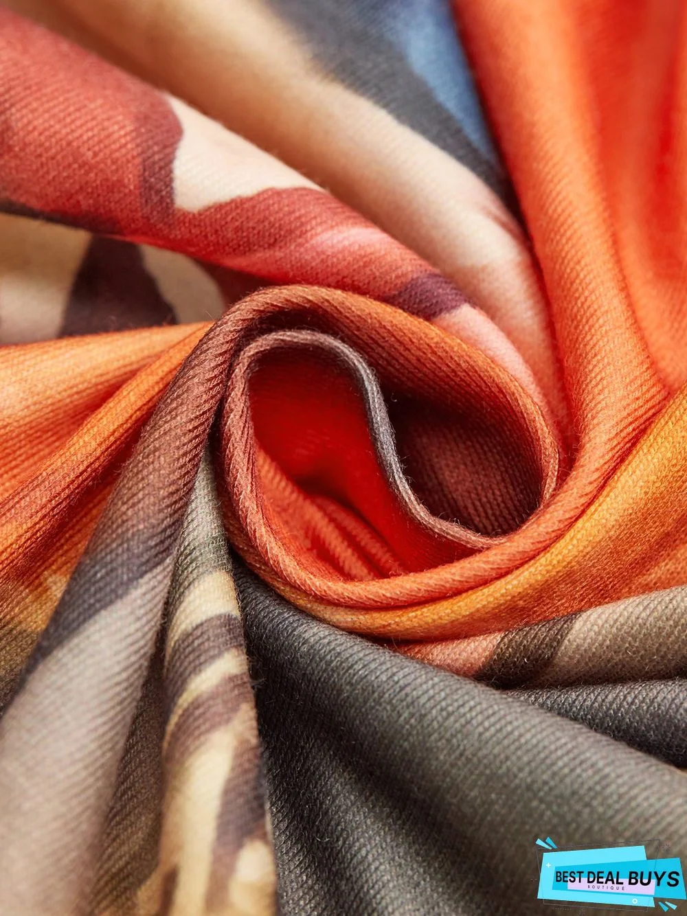 3/4 Sleeves Art Printing Crew Neck Casual Two Piece Dress With Coat