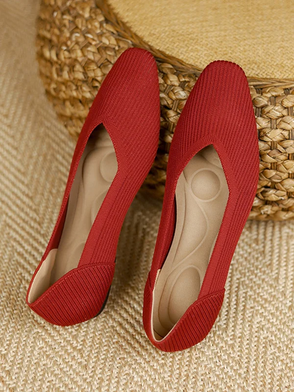 Solid Color Square-Toe Flats Shoes