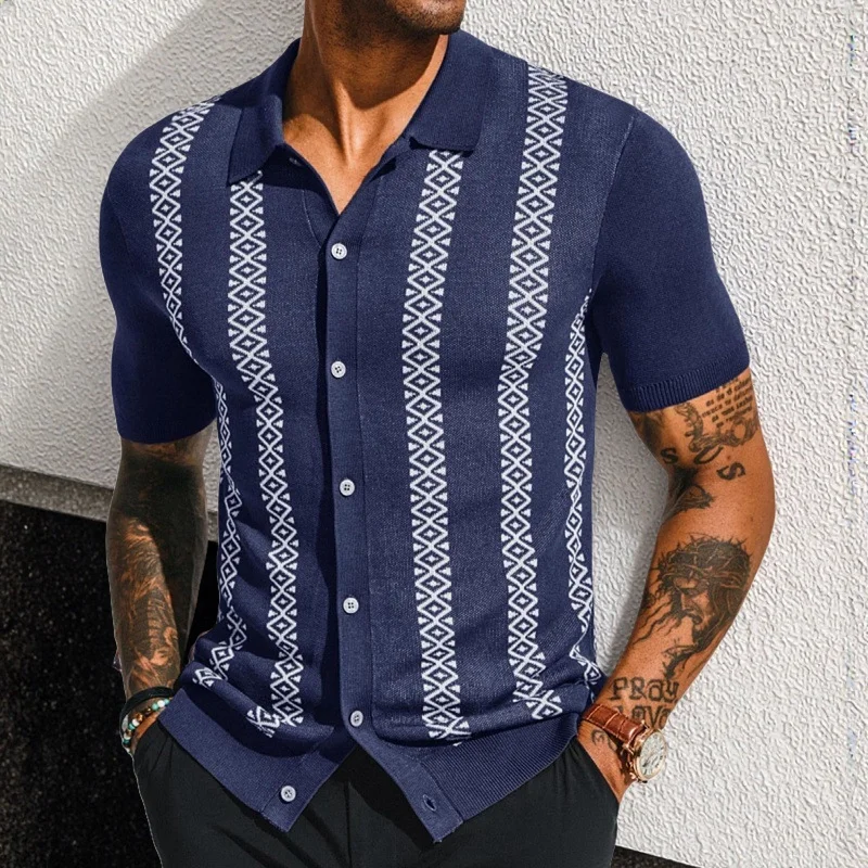 Uveng Uveng Men's Men's Summer Striped Jacket Knits Short-Sleeves Sleeves Casual POLO Shirtsy0141