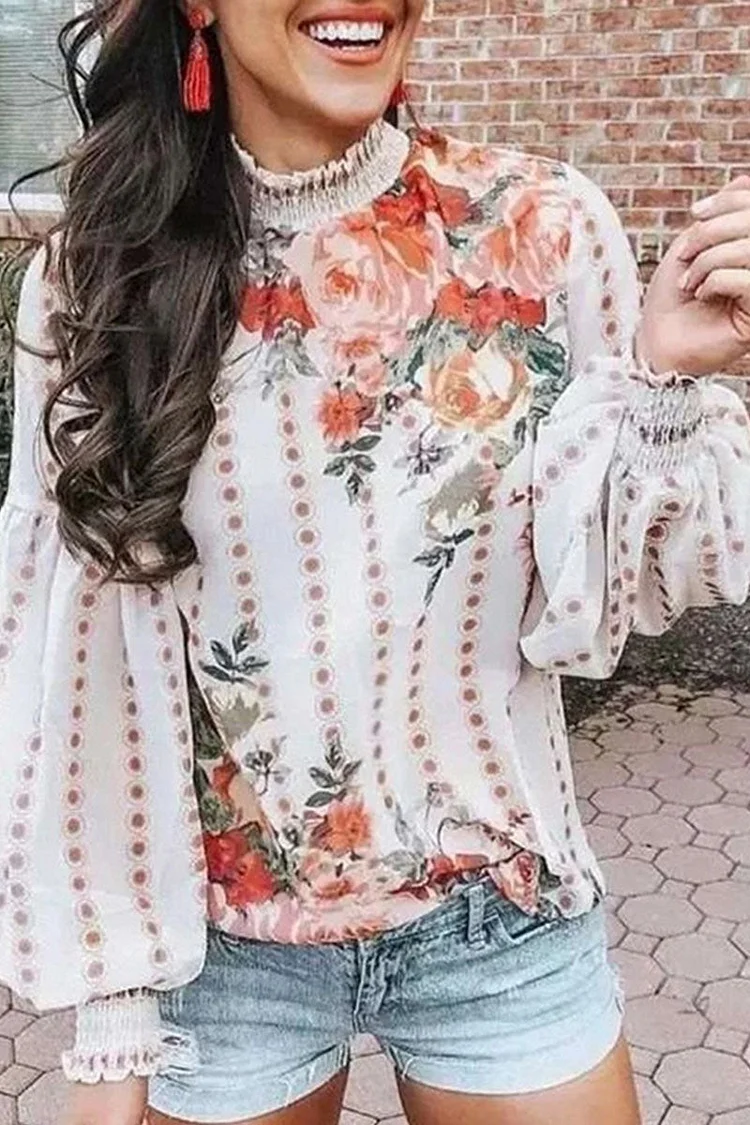 Fashion Street Print Half A Turtleneck Blouses
