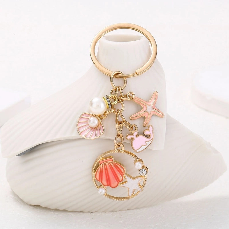 Cute Marine Style Starfish Mermaid Shell Alloy Enamel Bag Pendant Keychain
