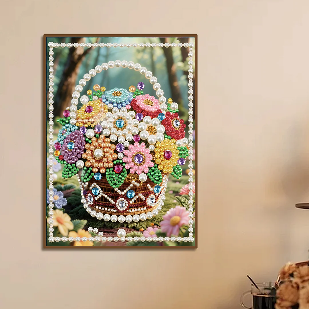 Brown Flower Basket DIY Partial Diamond Pearl Painting Art Kits 30x40cm Special Shape Pearl Gem Paintings Picture Arts Craft for Home Wall Decor