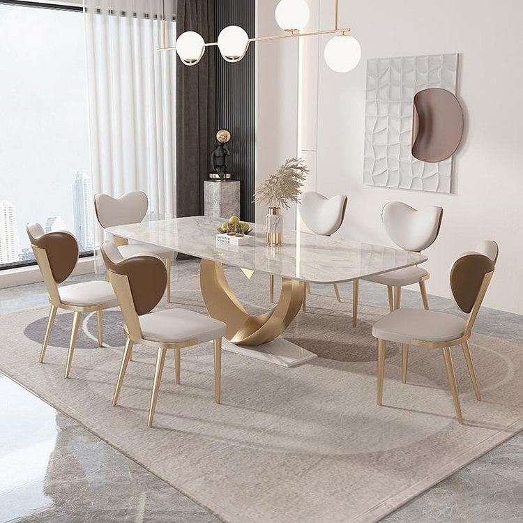 Homemys Modern Sintered Stone Dining Table with Heart Stainless Steel Base