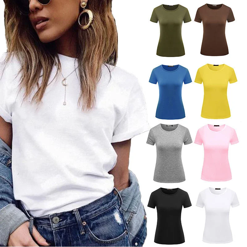 Uveng Women's Solid Color Pullover T-shirt Short Sleeve Wear
