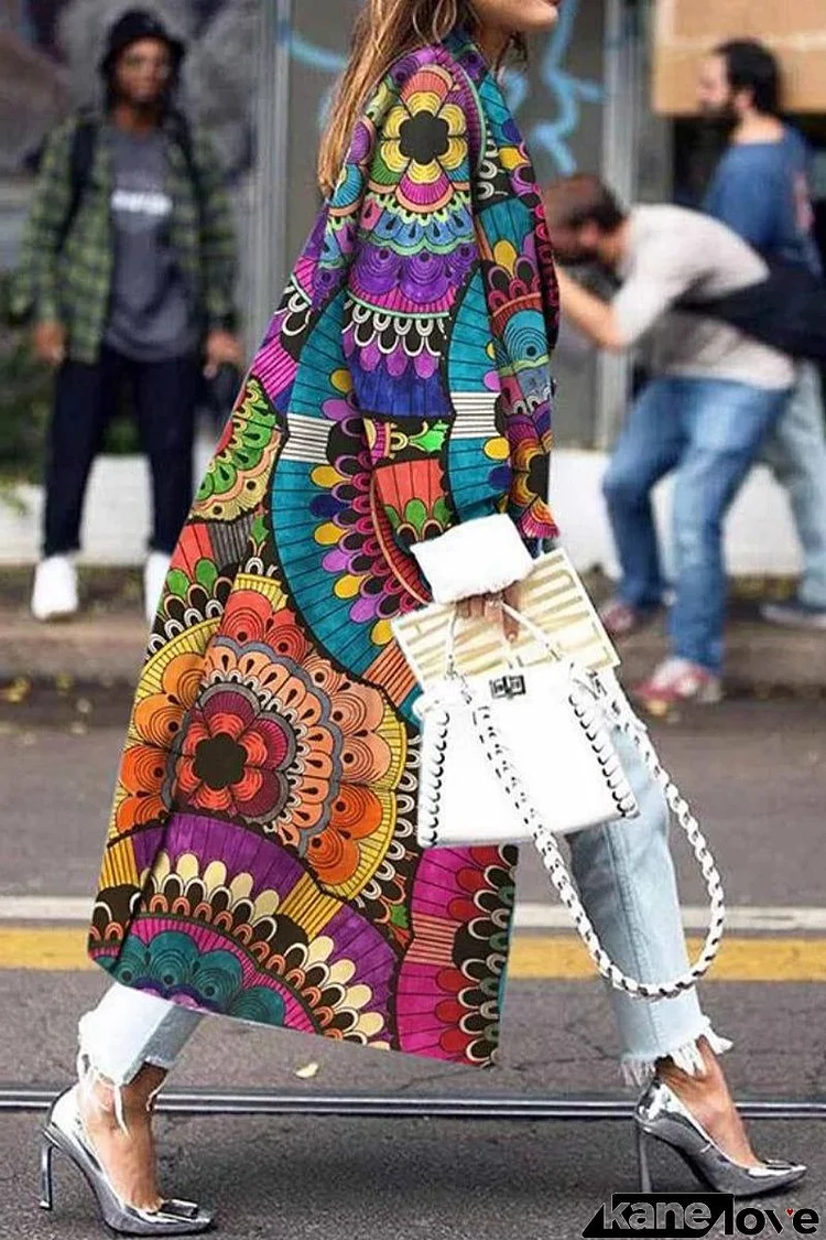 Street Print Patchwork Turndown Collar Outerwear