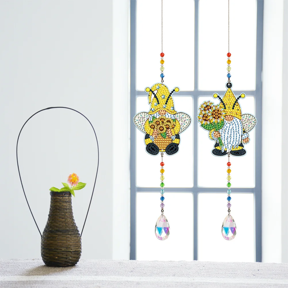 2pcs Crystal Light Catcher Diamond Painting Sunflower Gnome Hanging(Double-Sided)