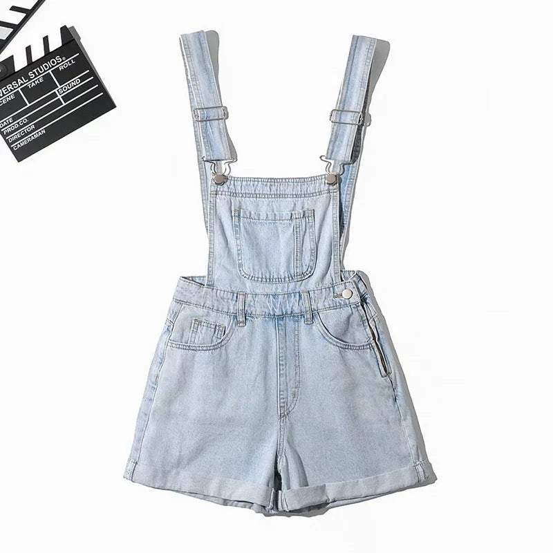 Aiertu Summer Korean Style Student Denim Suspender Pants Women's Preppy Style Wide Leg Shorts Loose Curling Denim Tide aiertu