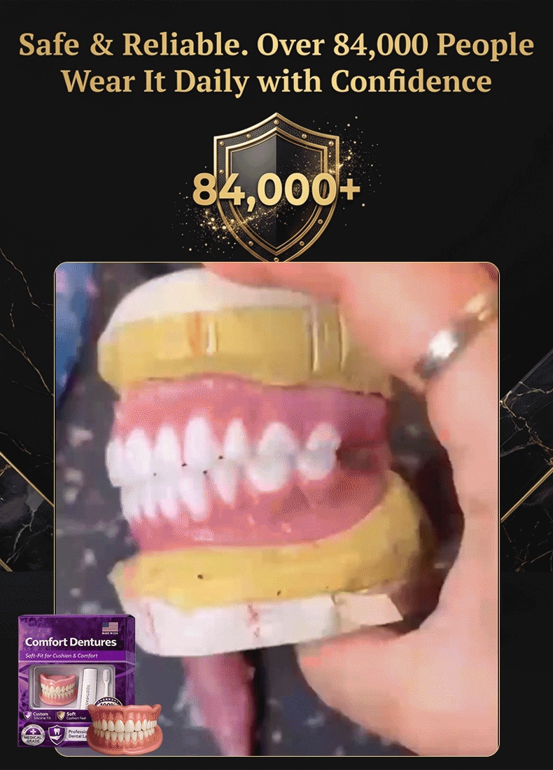 🔥Confident Smile Complete Denture Set. ✅ Medical Grade: BPA-free, made with high-molecular-weight memory material. ⏱️ In just seconds, you can wear them and enjoy healthy, beautiful teeth, savoring every bite.