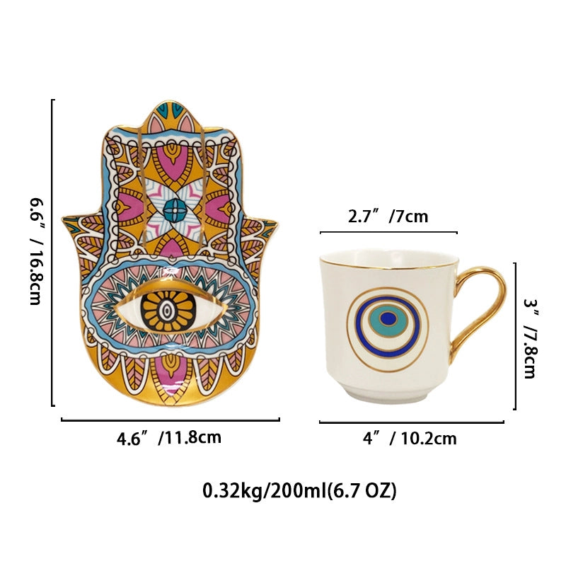Retro Devil’s Eye White Porcelain Placemat Mug 1 Set