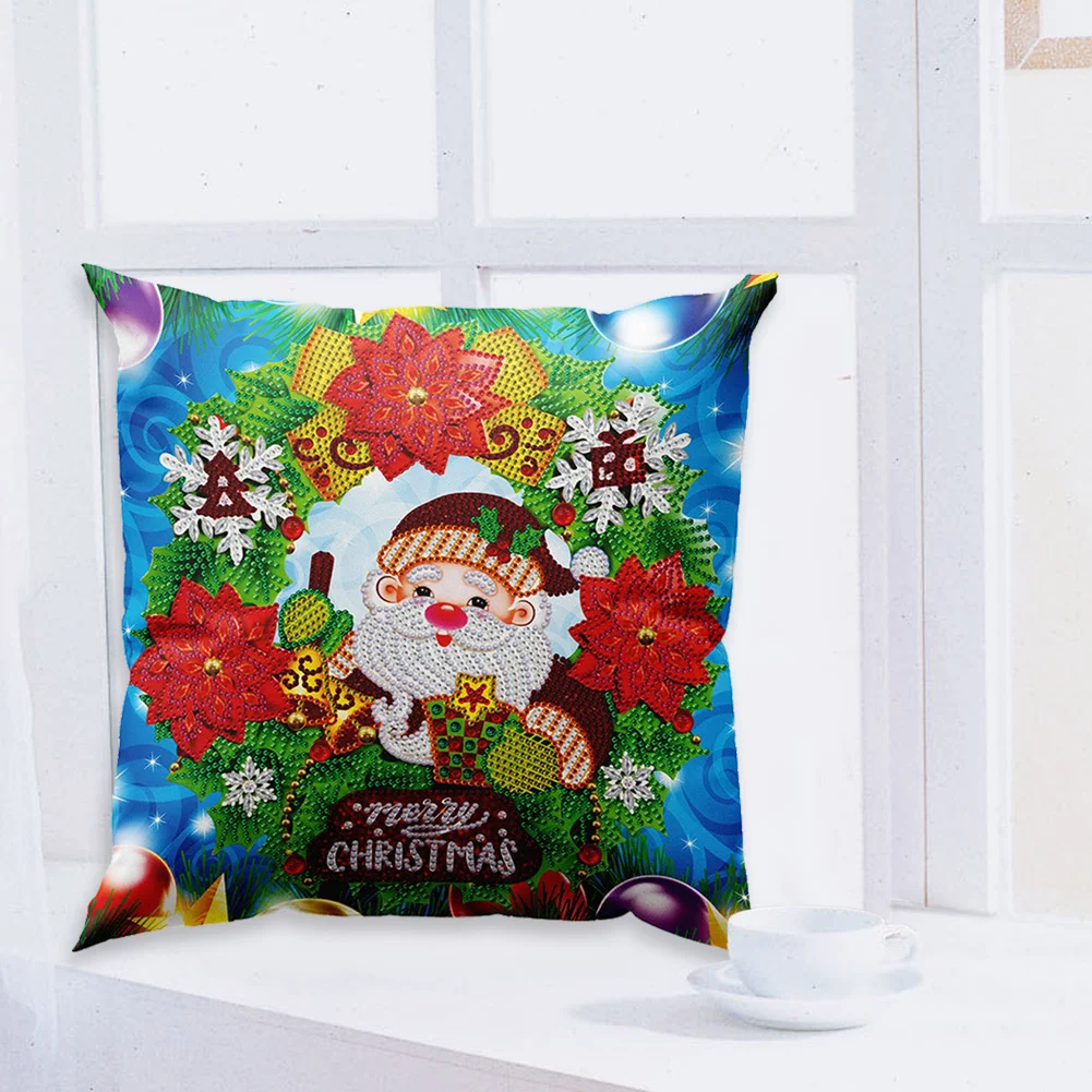 DIY Diamond Painting Pillow Case - Santa Wreath(30*30cm)(Single Side)