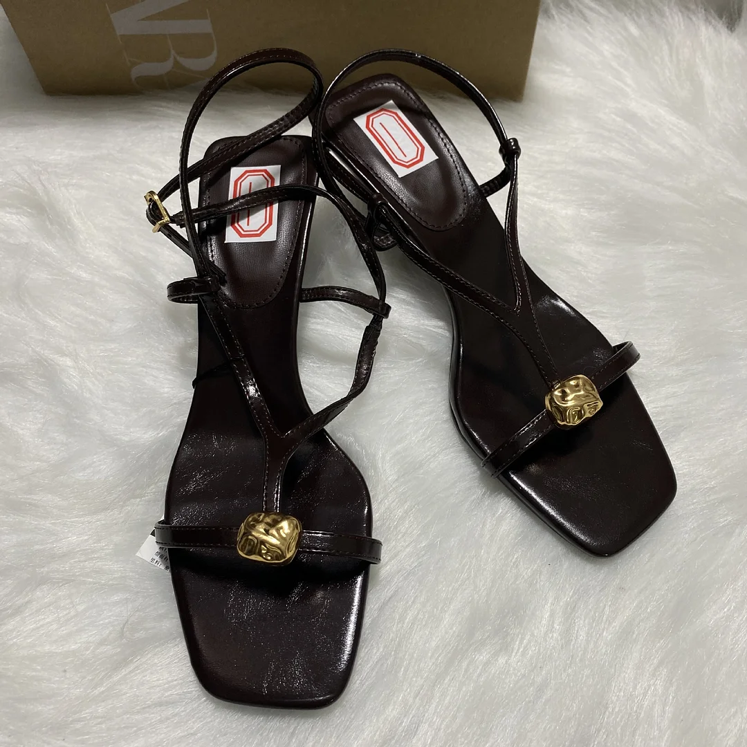 Breakj Breakj Home 2025 Fine Striped Wine Red Metal Buckle With Sandals With Sandals Fine Heeled Women's Sandals