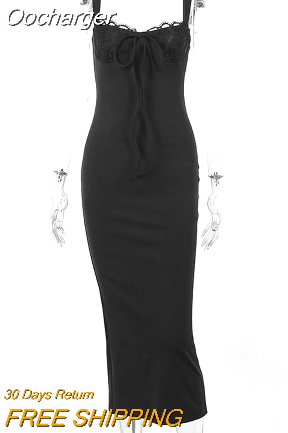 Oocharger Elegant Lace Maxi Dress Women Lace-up Spaghetti Strap Sleeveless Bodycon Sexy Party Long Dress Vestidos 2023 Clubwear