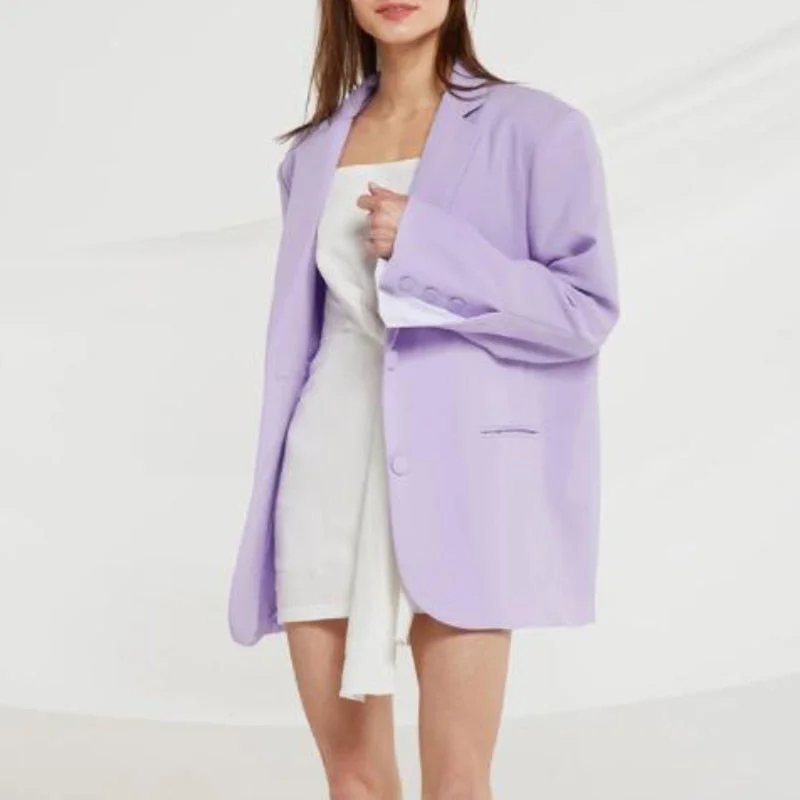 Msfancy Purple Blazer Women 2021 Long Sleeve Single Breasted Tailleur Femme Elegant Suit Outwear