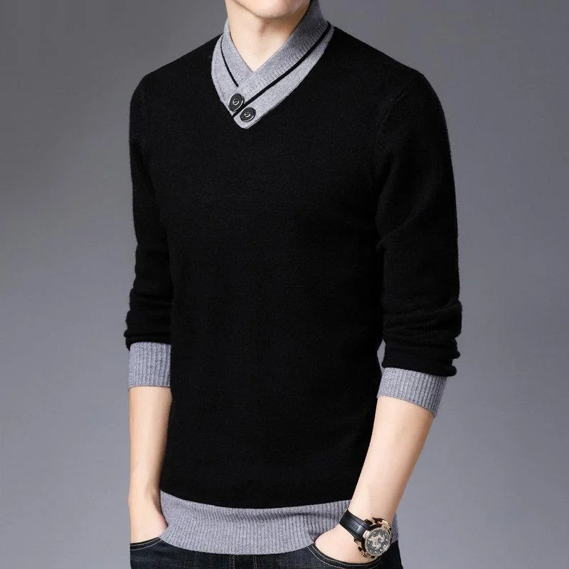 Men Thick Warm Wool Pullover Button Turtleneck Pull Knitwear Sweater Tops