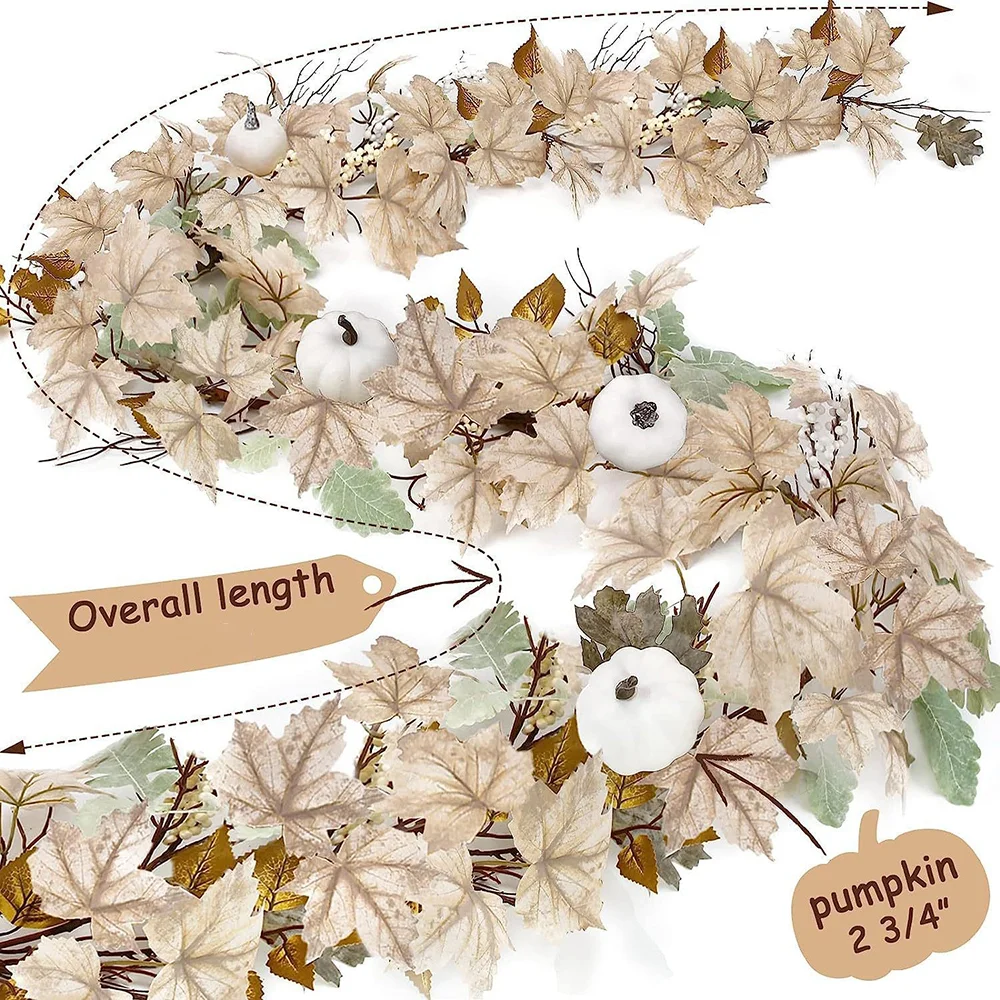 New simulated white pumpkin maple leaf rattan wreath decoration