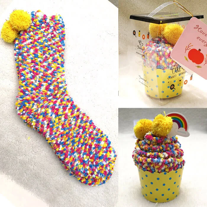 Cute Fuzzy Cupcake Socks