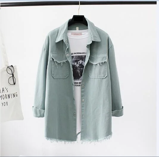 Spring Autumn New Long section lapel Tassel Denim Jackets women loose Casual Long Sleeve female's thin Basic Jacket Coats