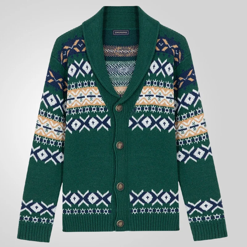 Uveng Uveng Men's Autumn And Winter Knitted Cardigan Collared Long-Sleeved Silk Coat SY0129