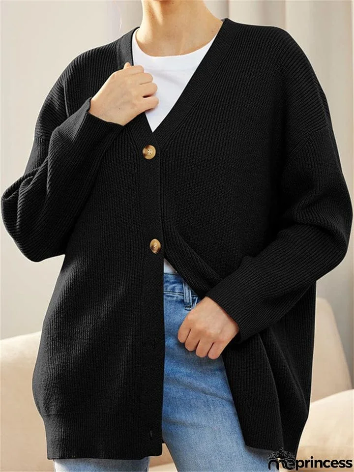 Female Versatile Trendy V-neck Solid Color Knitted Sweater