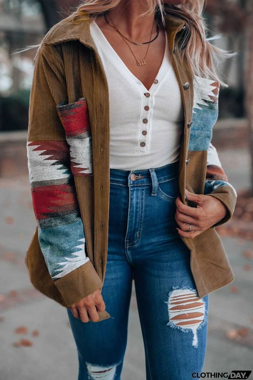 Aztec Pattern Corduroy Shacket