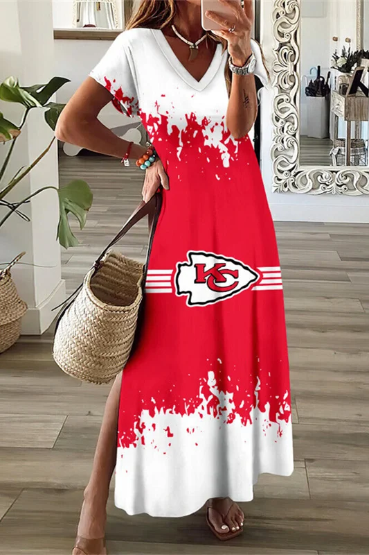 Kansas City Chiefs Women High Slit Dress Bodycon Slide Split Dress Slim  T-Shirts