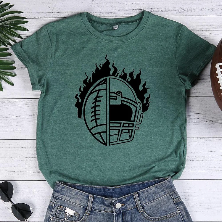 Helmet Football Fire Round Neck T-shirt-Annaletters