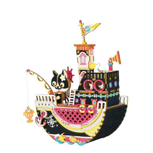 [Only Ship To U.S.] Rolife DIY Music box - Dream Series - Fishing Kitty AMD42 | Robotime Online