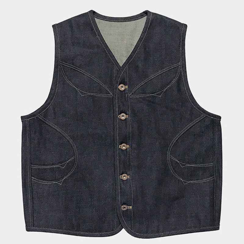 Men's 12.75 oz Raw Indigo Regular Fit 6 Pocket Tapered Denim Vest