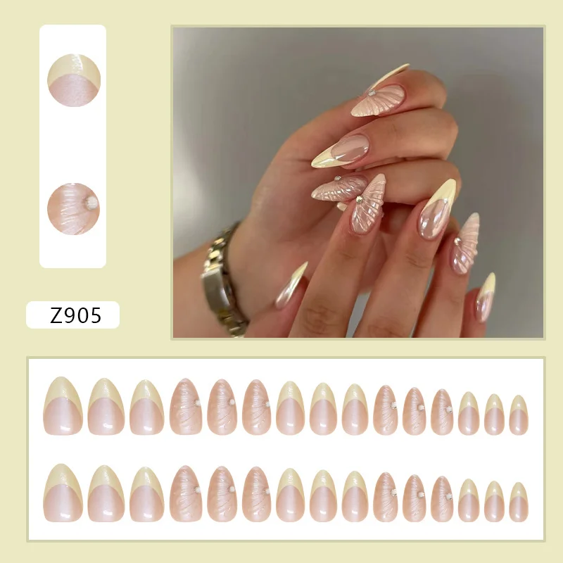 Churchf Churchf Nail Patch Can Be Removed Nail Stereo Shell Line Wear Nail Yellow French Nail Diamond