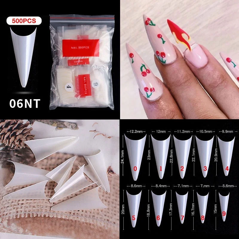 500Pcs False Nail Extension French Natural Transparent Stiletto Coffin False Nails Tips Long Acrylic UV Gel Nail Polish Manicure-Nail Inspo