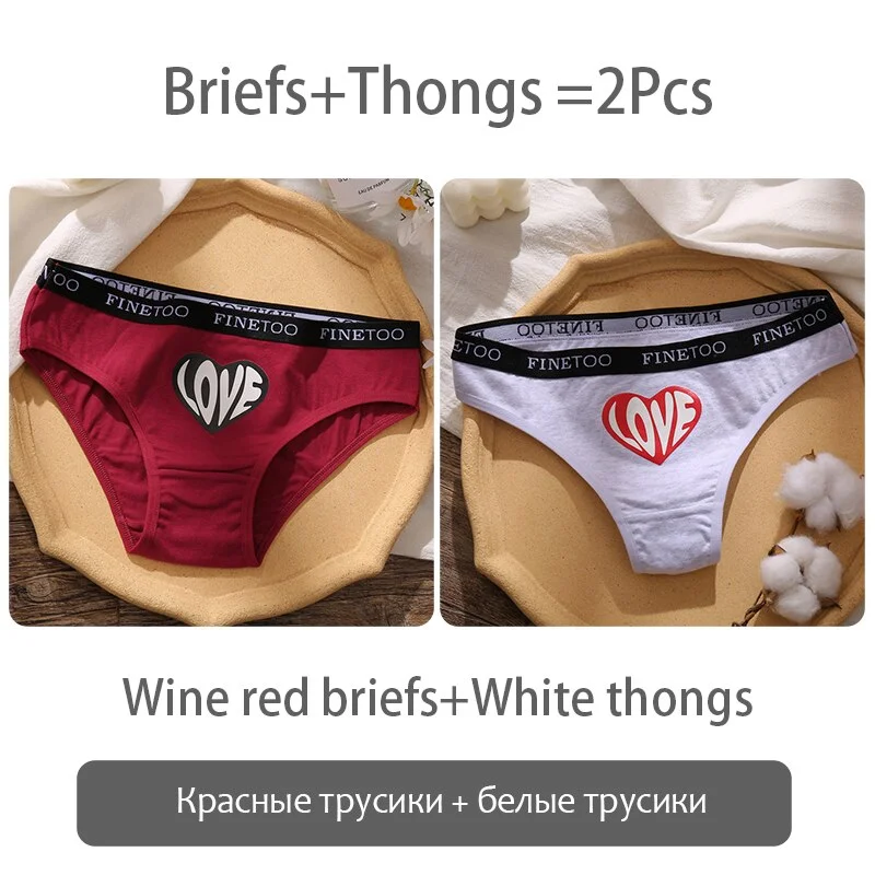FINETOO Fashion Printing Panties Love Heart Cotton Underwear Women M-2XL Female Underpants Plus Size Girls Briefs Lingerie 2021