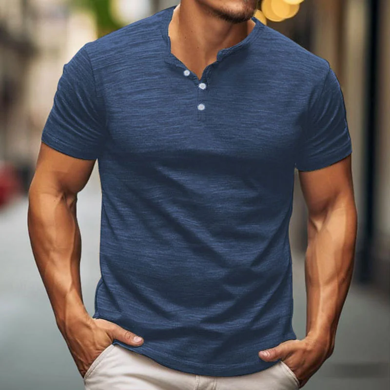 Men's Short Sleeve Button T-Shirt Henley-inspireuse