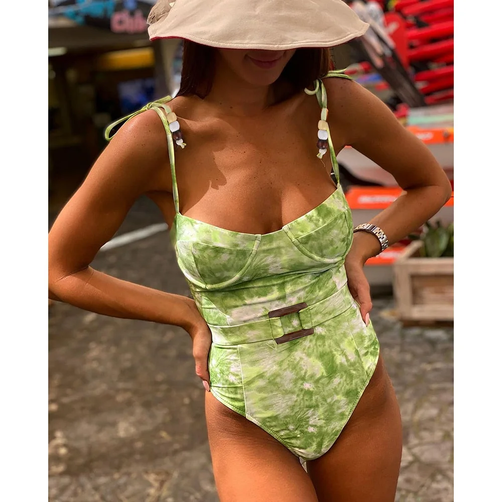 One Piece Swimsuit 2021 New Hollow Out Swimsuit Women Swimwear High Waist Bathing Suit Beach wear Printed Monokini female